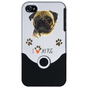  iPhone 4 or 4S Slider Case Silver Pug I Love My Pug Dog 