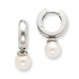    14k White Gold Cultured Pearl Hoop Earrings   XY166 Jewelry