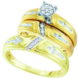   Gold .11CT Round Cut Diamond Wedding Engagement Bridal Trio Ring Set