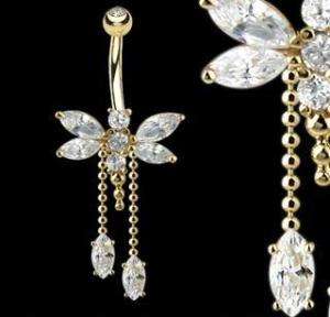 14K Solid GOLD BELLY NAVEL RING Body Jewelry *DRAGONFLY  