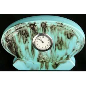   Vintage French Turquoise Art Deco Ceramic Mantle Clock