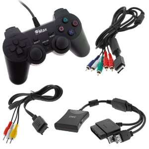 GTMax Black Dual Shock Analog Controller + 6FT PS2 / PS3 HD Component 