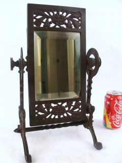 Antique 19c Bronze Aesthetic Adjustable Table Mirror  