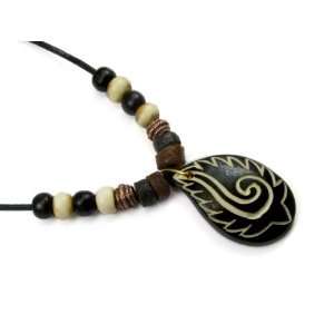 Teardrop Maori Hook Bone Pendant, Accented with African Sandcast Beads 