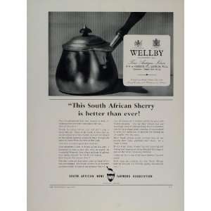  1954 Ad South African Sherry Wine Brandy Warmer Wellby 
