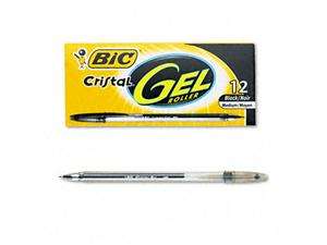   com   BIC Cristal Gel Stick Roller Ball Pen, Black Ink, Medium (Dozen