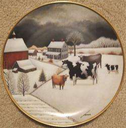 American Folk Art COWS IN WINTER Franklin Mint Plate  