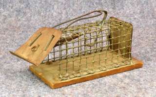 antique wood wire live mouse small animal trap 5 in.  