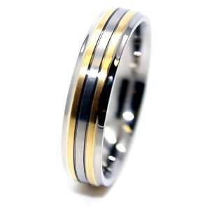   Titanium Unisex Anniversary Ring with 2 18k Gold Plated Lines Size 7