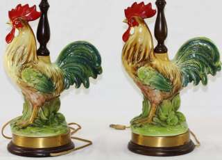 Vintage Pair Of Mid Century / Folk Art Rooster Lamps  