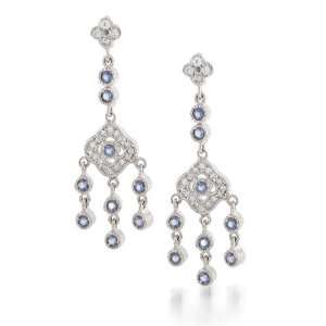   Sterling Silver Art Deco Blue Sapphire CZ Chandelier Earrings Jewelry