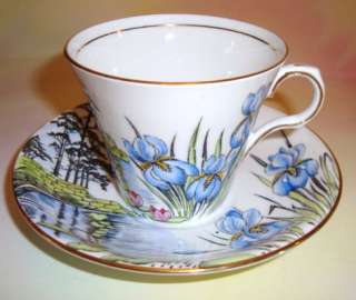 Elegant Handpainted Iris Scenic Melba Cup & Saucer  