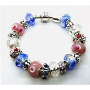  PANDORA STYLE BEADS CHARM BRACELET .925 CLASP WITH 1 FREE AUTHENTIC 