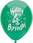 Happy 4th Birthday Assorted Latex Balloons   Age 4 Party Supplies 