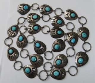   PAWN NATIVE SOUTHWEST STERLING SILVER TURQUOISE BEAR CLAW CONCHO BELT