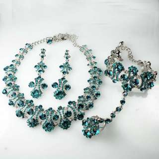 Teal Blue 3 Pc Swarovski Crystal Necklace Set Sign SNK  