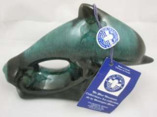 Blue Mountain Flame Glaze Pottery Dolphin Figurine Labels Canada 