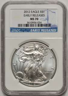 2012 American Silver Eagle NGC MS 70 MS70 Early Releases Blue Stripe 