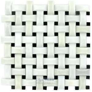  Basketweave pillowed tile in thassos white / roudy black 