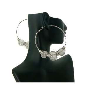 Basketball Wives POParazzi Inspired Earrings CE0021R 63mm Silver Mesh 