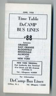 DeCamp Bus Lines Schedules New York Port Authority 1958  