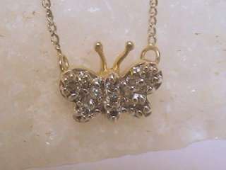 14K SOLID WHITE YELLOW GOLD DIAMOND BUTTERFLY CHARM PENDANT NECKLACE 