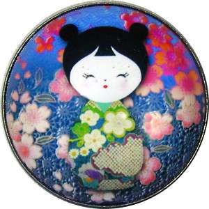 Japanese Kokeshi Doll Crystal Dome Button 1 & 3/8 KD15  
