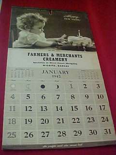 1942 Calendar Farmers & Merchants Creamery Wichita Ks  