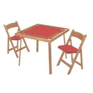  Folding Natural Oak Card Combo Table with Red Vinyl
