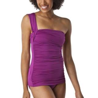 Merona® Womens One Shoulder Shirred 1 Piece Swimsuit   Purple product 