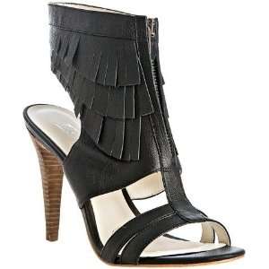  Velvet Angels black leather Chacha fringe cuff sandals 