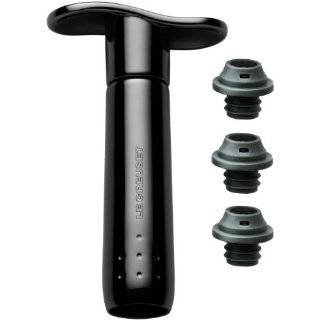 Le Creuset Wine Pump and 3 Stoppers, Black