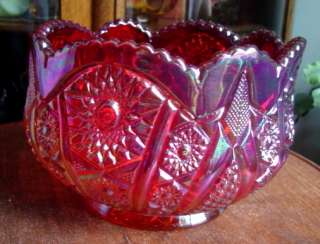 Vintage Indiana Amberina Red Carnival Glass Rose Bowl Heirloom Pattern 