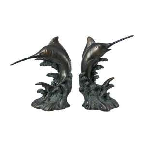  Antiqued Bronze Finish Marlin Bookends Fish Book Ends 