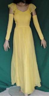 Vintage Canary Yellow Chiffon Party Dress Side Zip B36  