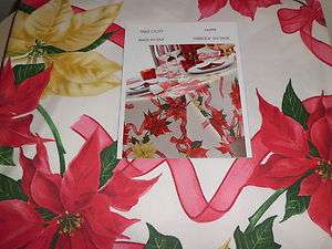   TABLECLOTH POINSETTIA RIBBONS CHRISTMAS HOLIDAY LUXURY LINENS 63 X 102