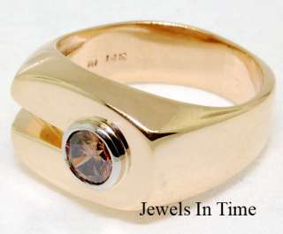 Mens Cognac Diamond Ring 14k Yellow Gold 8.25  