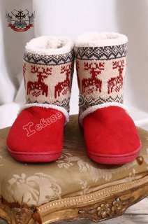 REINDEER XMas Suede Nordic Knit Boot Fleece SANTA RED  