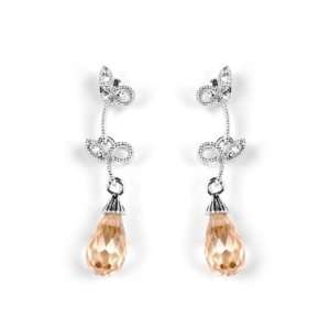   Earrings Beautiful Champagne Pear Shaped Dangle Shiny Double Diamond