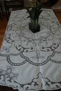 COTTON VINTAGE HAND CROCHET Tablecloth with 8 Napkins Set, White, 64 
