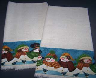 Country Snowman Linen Kitchen Tea Towels Set of 2 NEW  