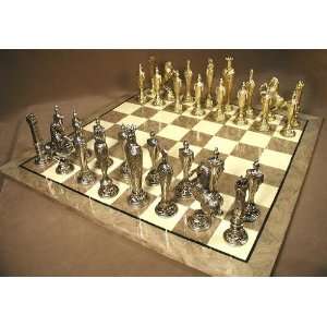   Metal Chess Set with Gray/Ivory Chess Board 