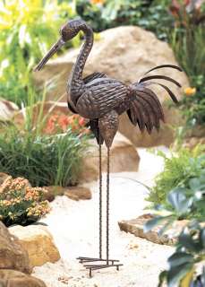 Rustic Metal Finish Garden Good Fourtune Crane Bird Lawn Statue  