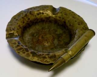 WWII 1943 Trench Art Hammered Shell Ashtray & Bullet  