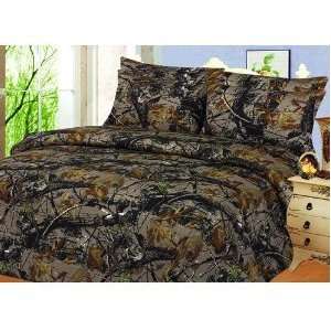 Twin Size 4 Piece Woodland Hunter Camo Comforter and Sheet 