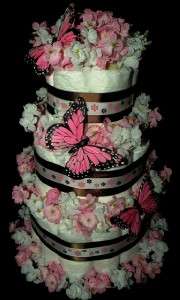 Tier Pink Butterfly Diaper Cake Baby Shower Decoration Gift Neutral 