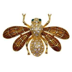   Brooches   Gold Tone Enamel & Crystal   Honey Bee Brooch   Gift Boxed