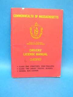   of Massachusetts Drivers License Manual Class One, Two 1960s  