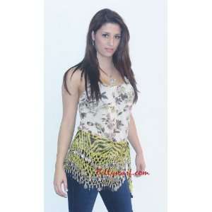  Yellow Zebra belly dance skirt with silver coins 