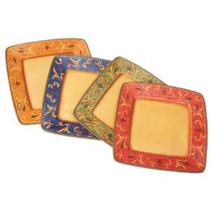  Set of 4 Square Ceramic Charger Plates With Scroll and 